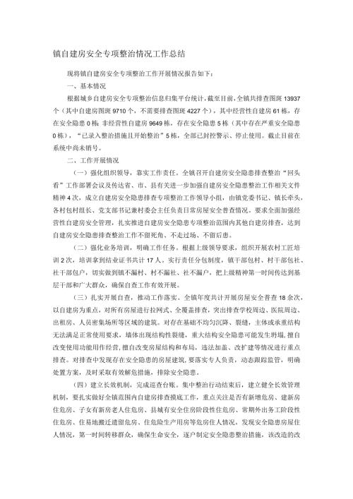 镇自建房安全专项整治情况工作总结.docx