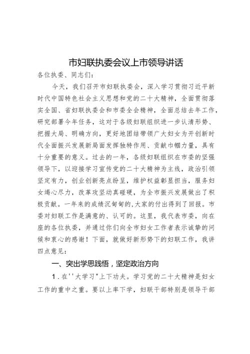 市妇联执委会议上市领导讲话(2).docx