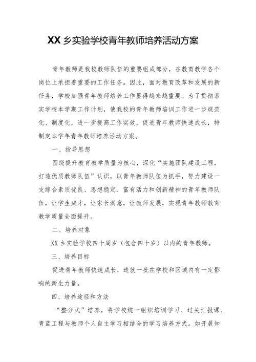 XX乡实验学校青年教师培养活动方案.docx