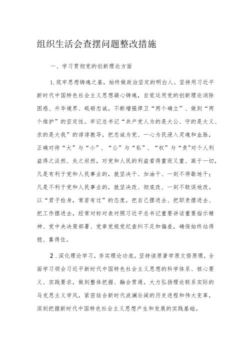 组织生活会查摆问题整改措施(1).docx