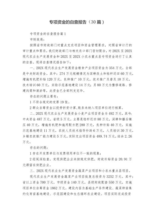 专项资金的自查报告（30篇）.docx