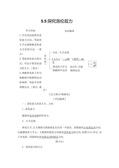 20242025沪科选修31 5.5 探究洛伦兹力 学案.docx