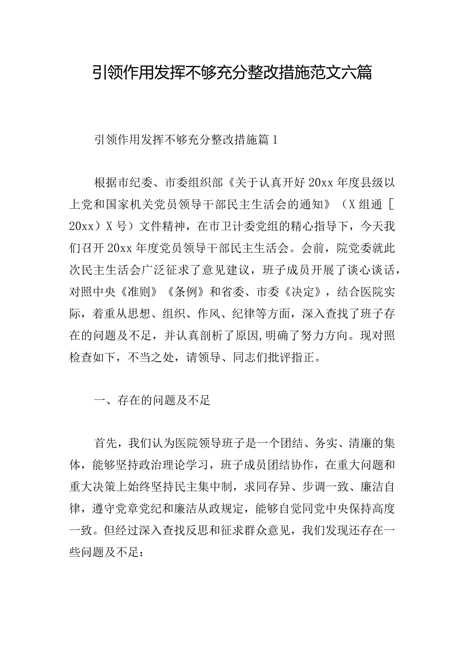 引领作用发挥不够充分整改措施范文六篇.docx_第1页