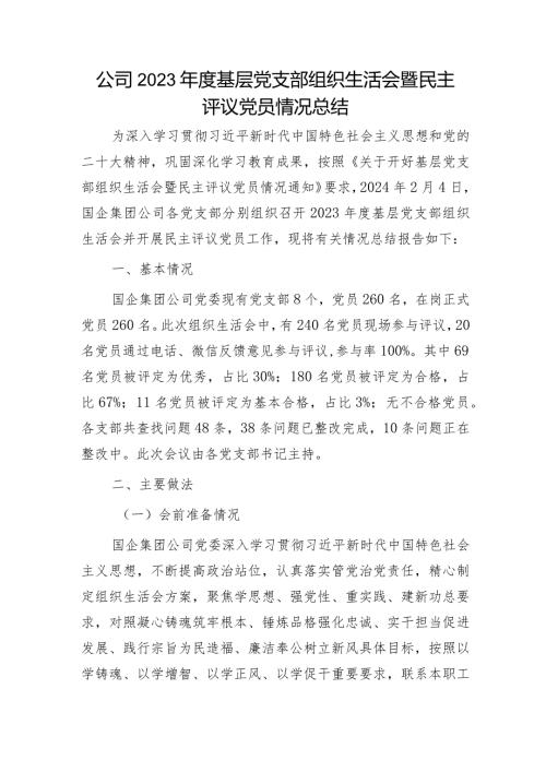 （会后）国企党支部组织生活会暨民主评议党员情况总结3200字.docx