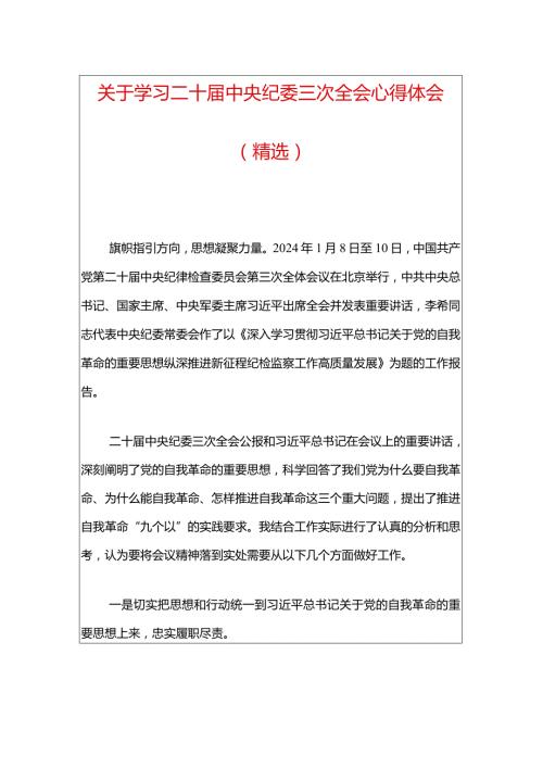 关于学习二十中央纪委三次全会心得体会.docx