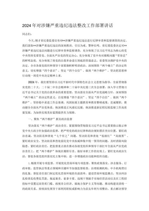 2024年对涉嫌严重违纪违法整改工作部署讲话.docx
