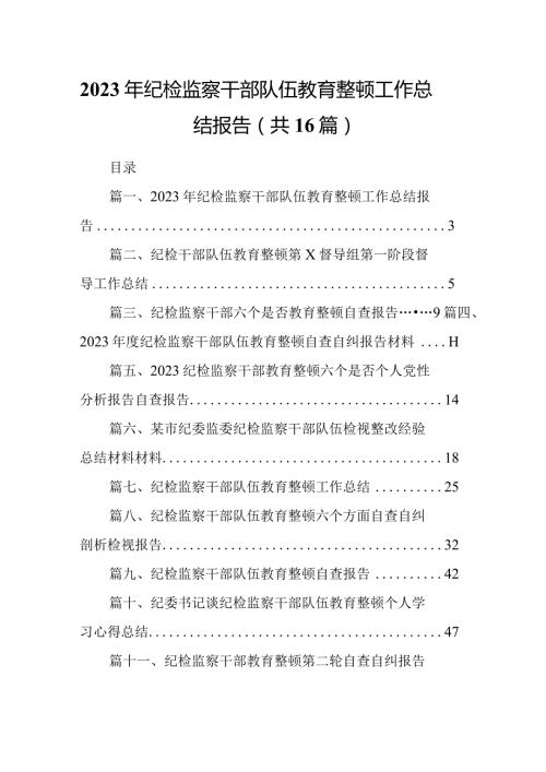 2023年纪检监察干部队伍教育整顿工作总结报告（共16篇）.docx