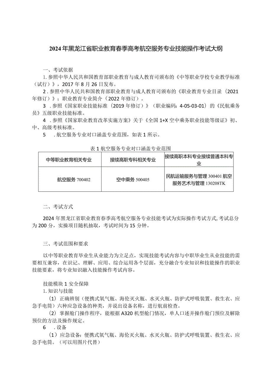 709航空服务专业技能操作考试大纲.docx_第1页