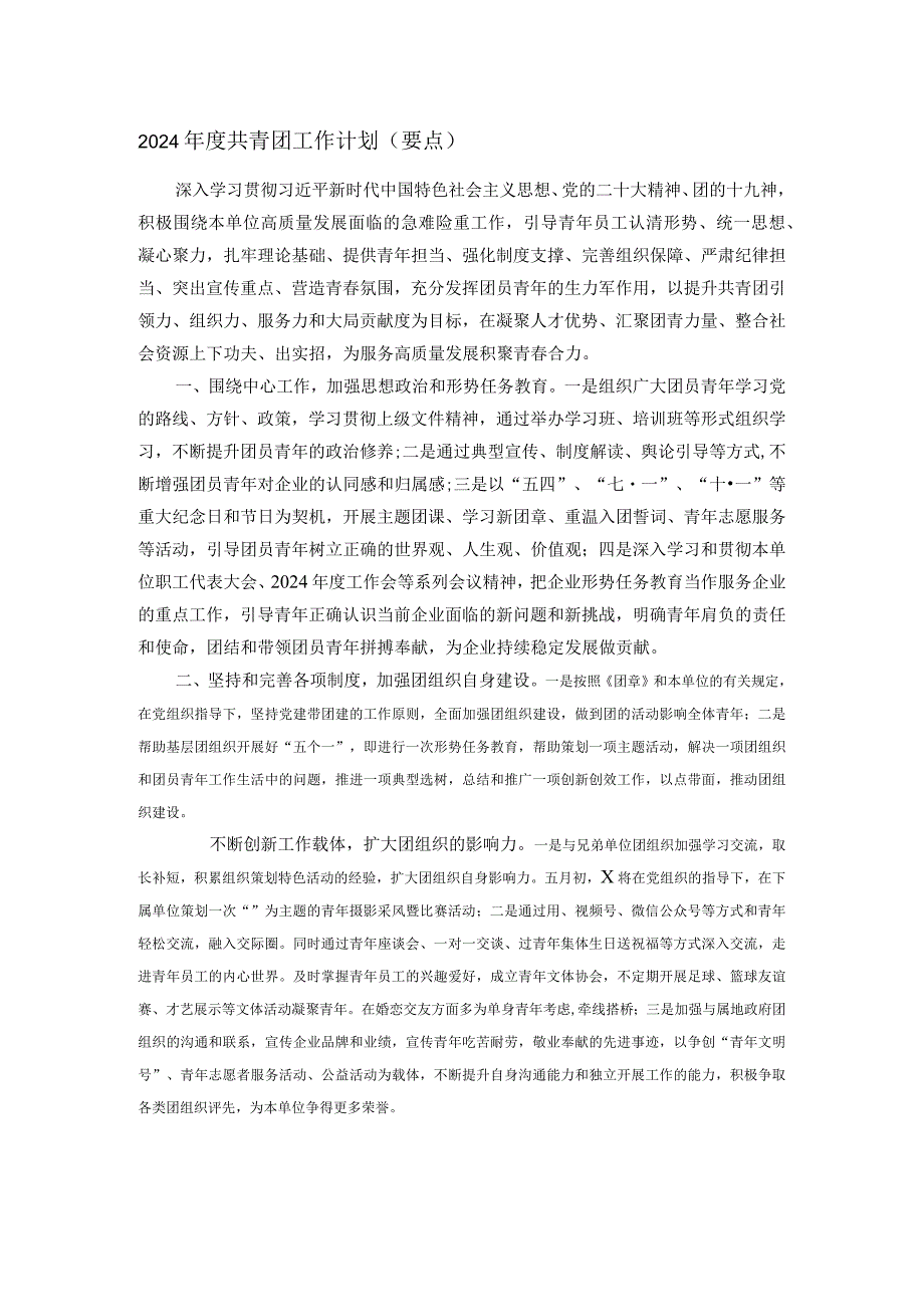 2024共青团工作计划.docx_第1页