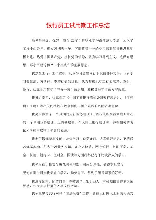 银行员工试用期工作总结.docx