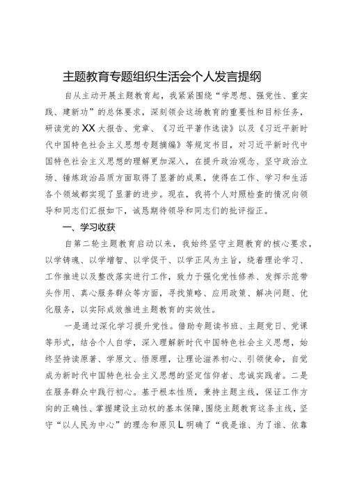 主题教育专题组织生活会个人发言提纲(2).docx