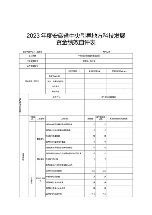 2023安徽省中央引导地方科技发展资金绩效自评表、自评报告提纲.docx