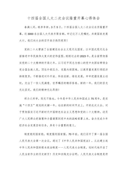 十四全国人大二次会议隆重开幕心得体会.docx