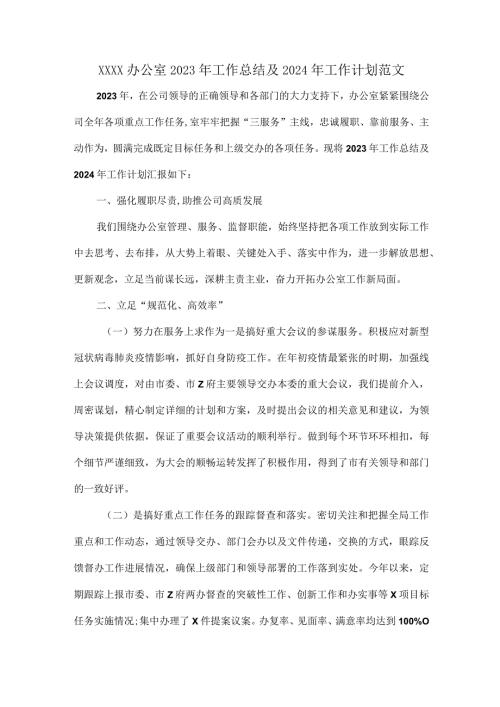 XXXX办公室2023年工作总结及2024年工作计划范文.docx