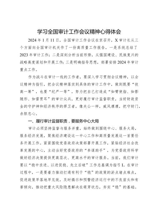 学习全国审计工作会议精神心得体会.docx