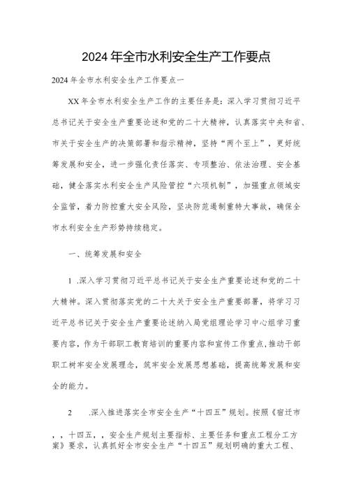 2024年全市水利安全生产工作要点.docx
