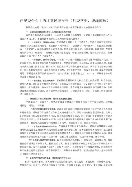 在纪委全会上的述责述廉报告.docx
