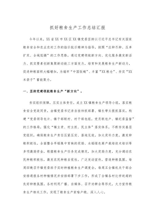 抓好粮食生产工作总结汇报.docx