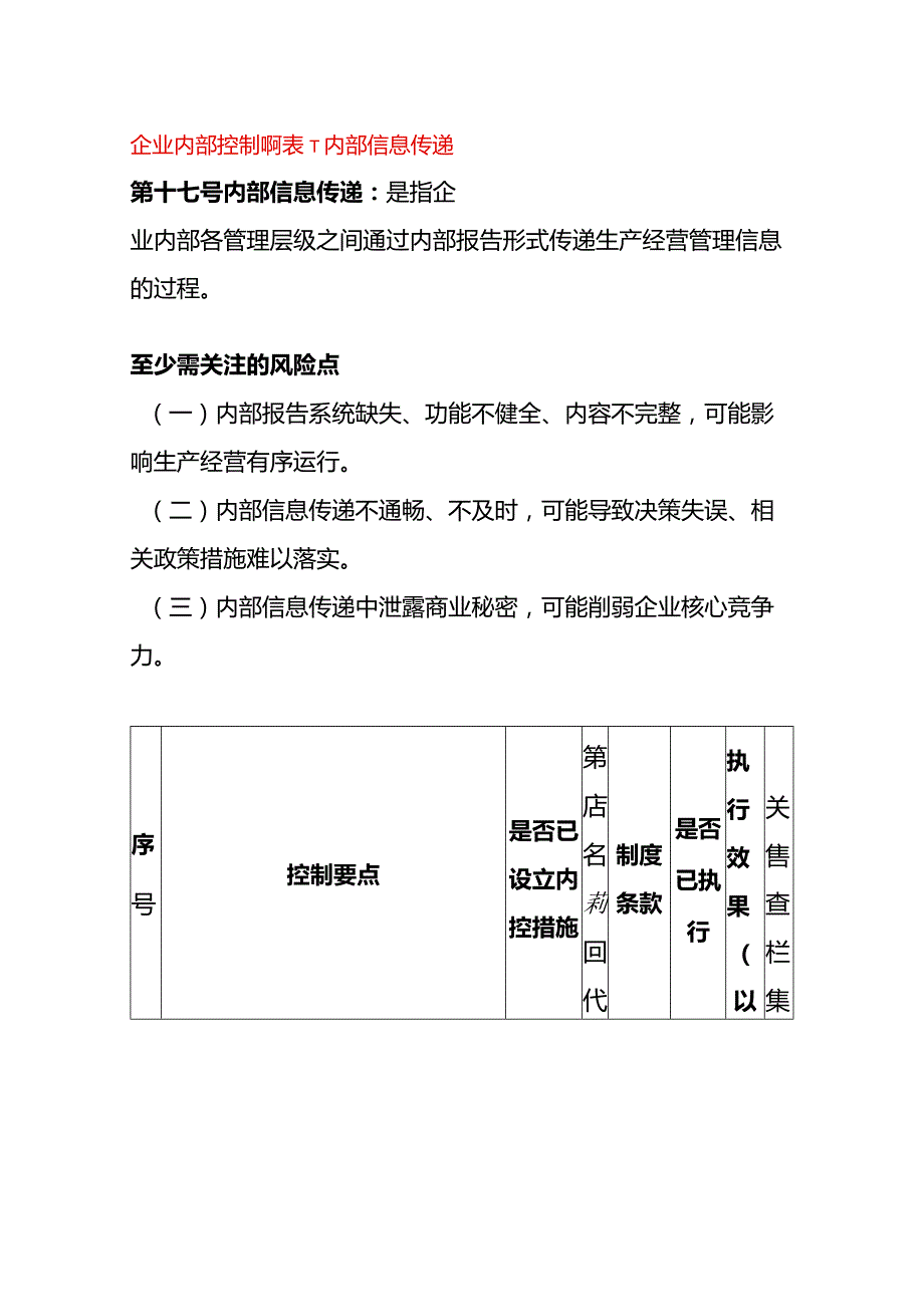 企业内部控制调研表内部信息传递.docx_第1页
