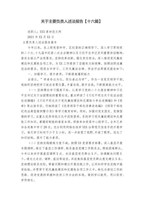 关于主要负责人述法报告【十六篇】.docx