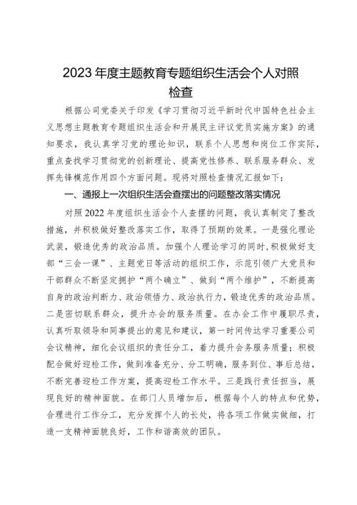 2023主题教育专题组织生活会个人对照检查.docx