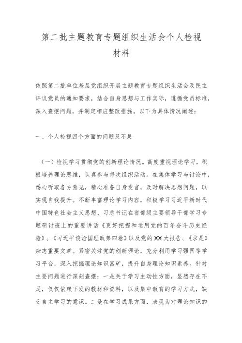 第二批主题教育专题组织生活会个人检视材料.docx