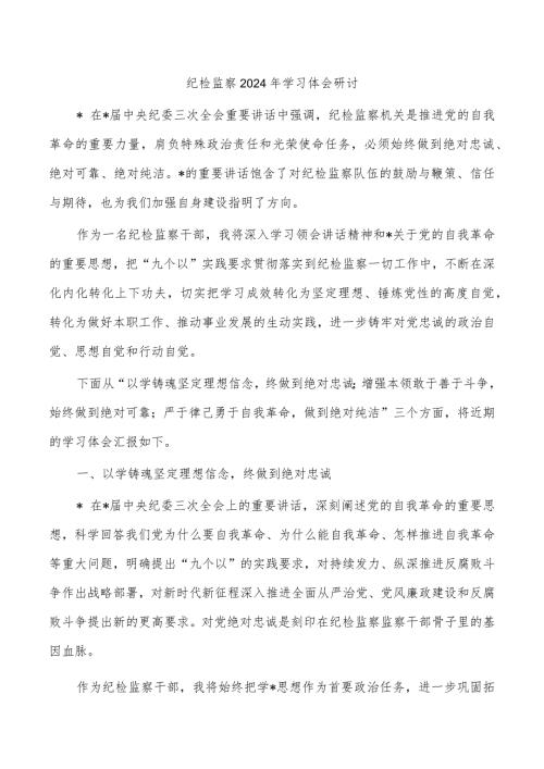纪检监察2024年学习体会研讨.docx