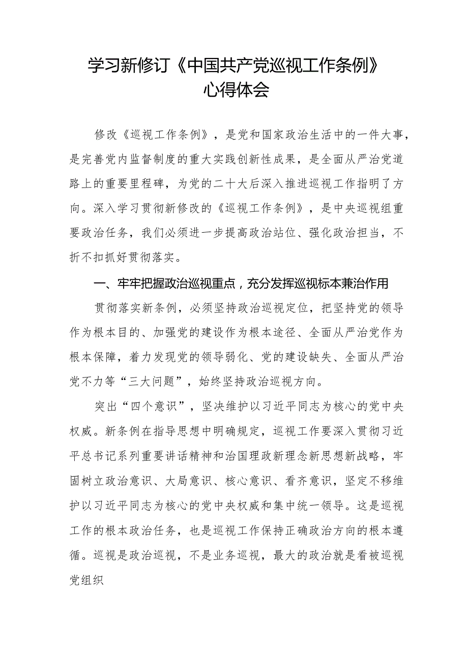 领导干部学习2024版新修订《中国共产党巡视工作条例》心得体会14篇.docx_第3页