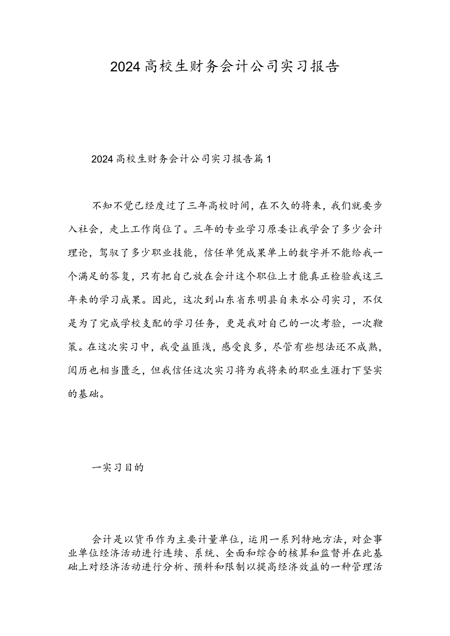 2024大学生财务会计公司实习报告精选范文.docx_第1页