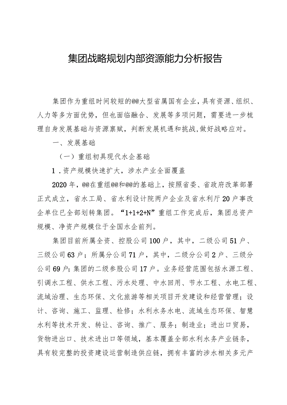 集团战略规划内部资源能力分析报告.docx_第1页