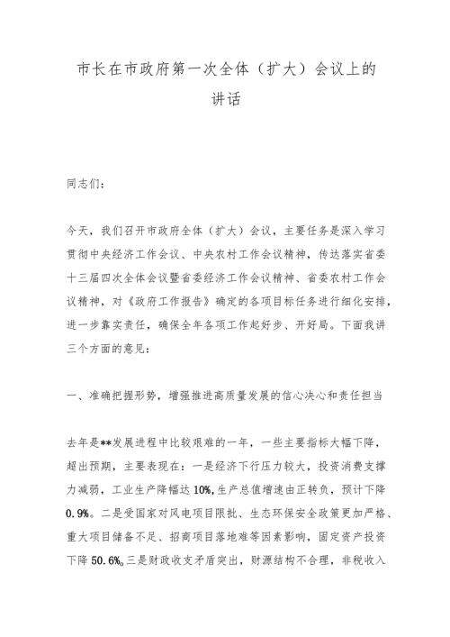市长在市政府第一次全体（扩大）会议上的讲话(1).docx