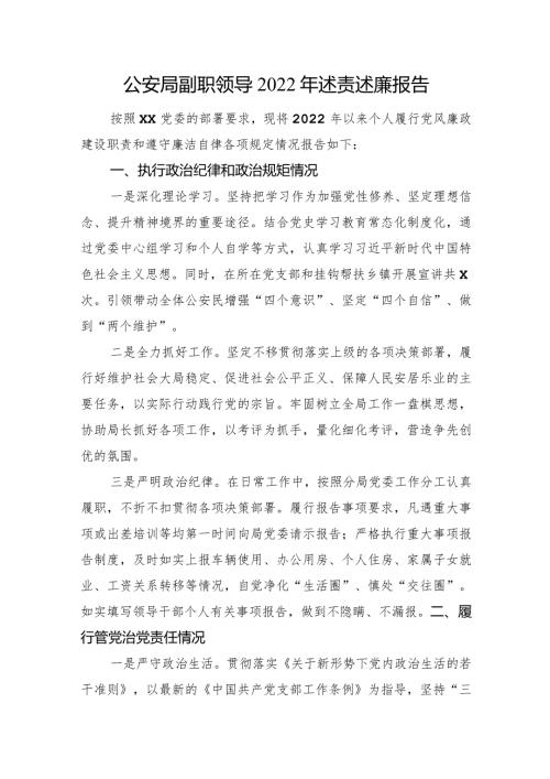 公安局副职领导2022年述责述廉报告.docx