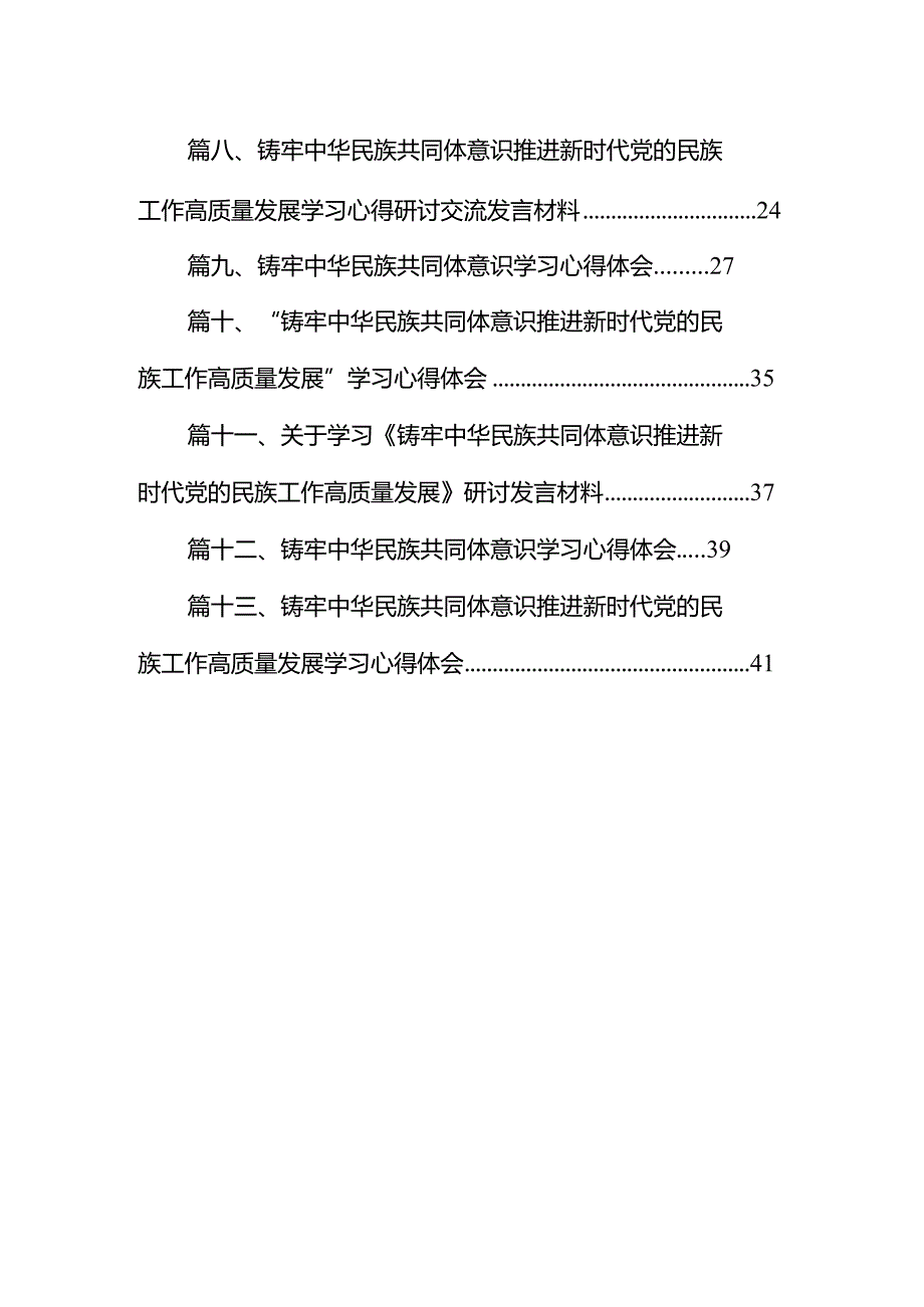 铸牢中华民族共同体意识,推进新时代党的民族工作高质量发展学习心得体会范文13篇（最新版）.docx_第2页