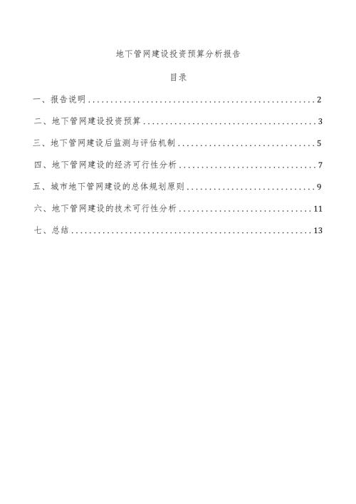 地下管网建设投资预算分析报告.docx