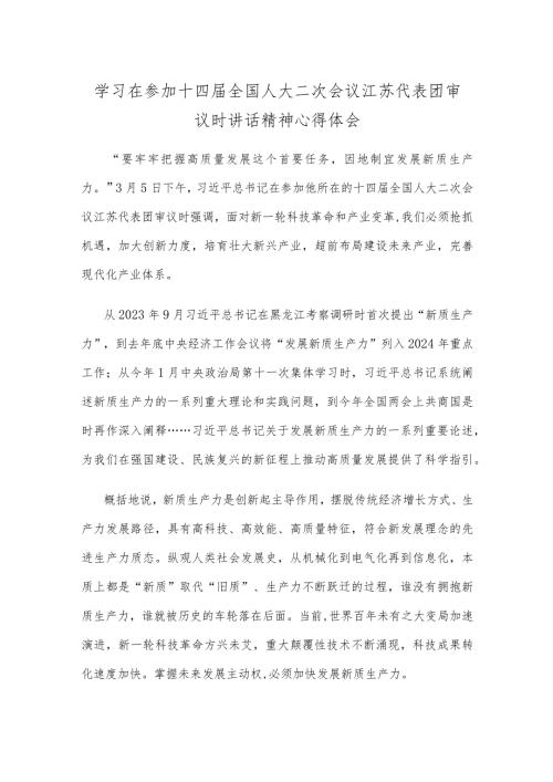 学习在参加十四全国人大二次会议江苏代表团审议时讲话精神心得体会.docx