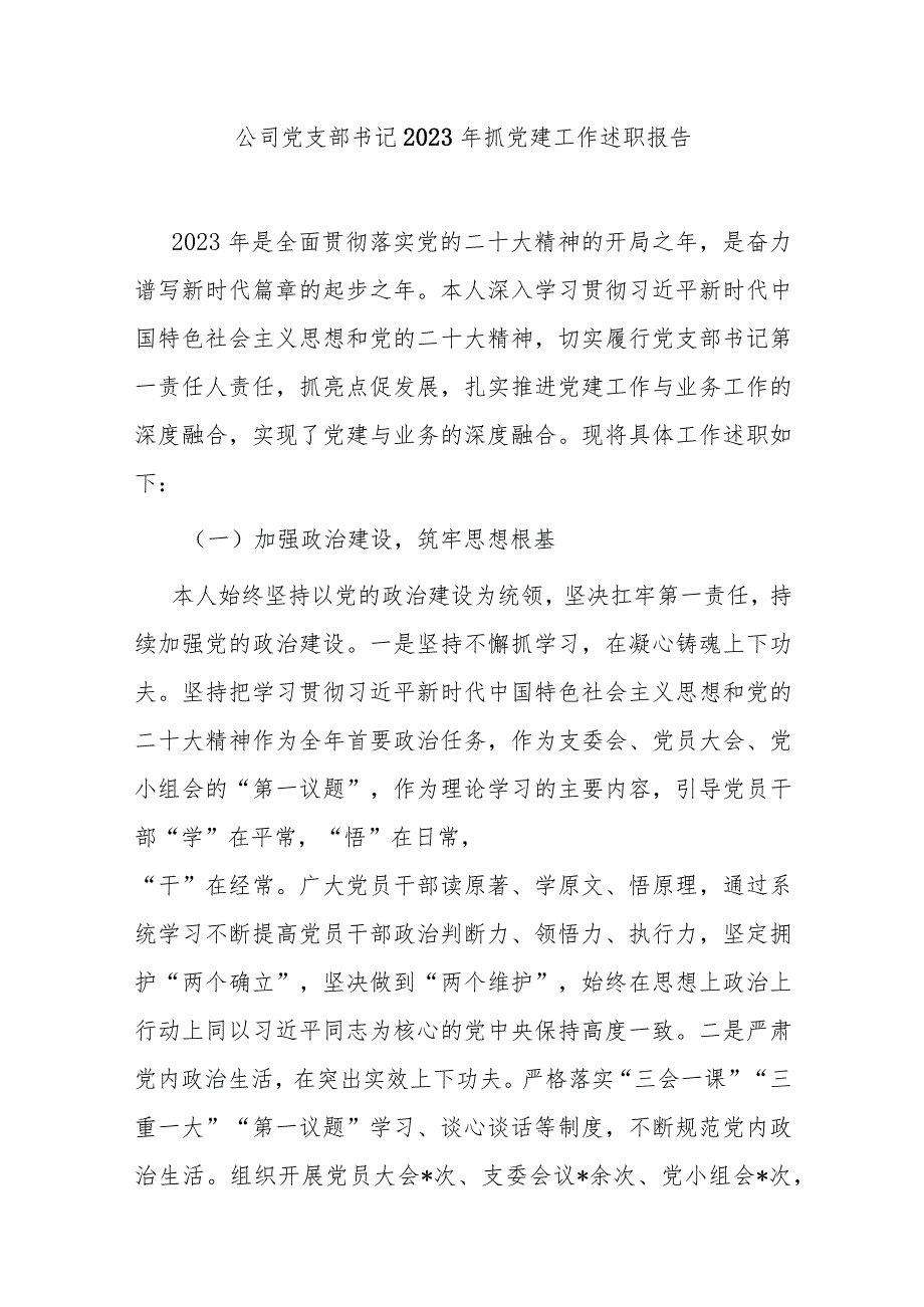 国企公司党支部书记2023抓基层党建工作述职报告3篇.docx_第2页