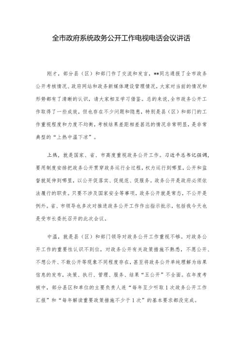 全市政府系统政务公开工作电视电话会议讲话(1).docx