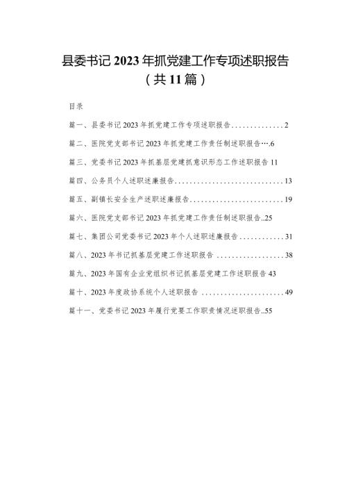 （11篇）县委书记2023年抓党建工作专项述职报告范文精选.docx