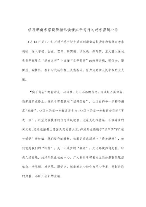 学习湖南考察调研指示读懂实干笃行的赶考密码心得.docx