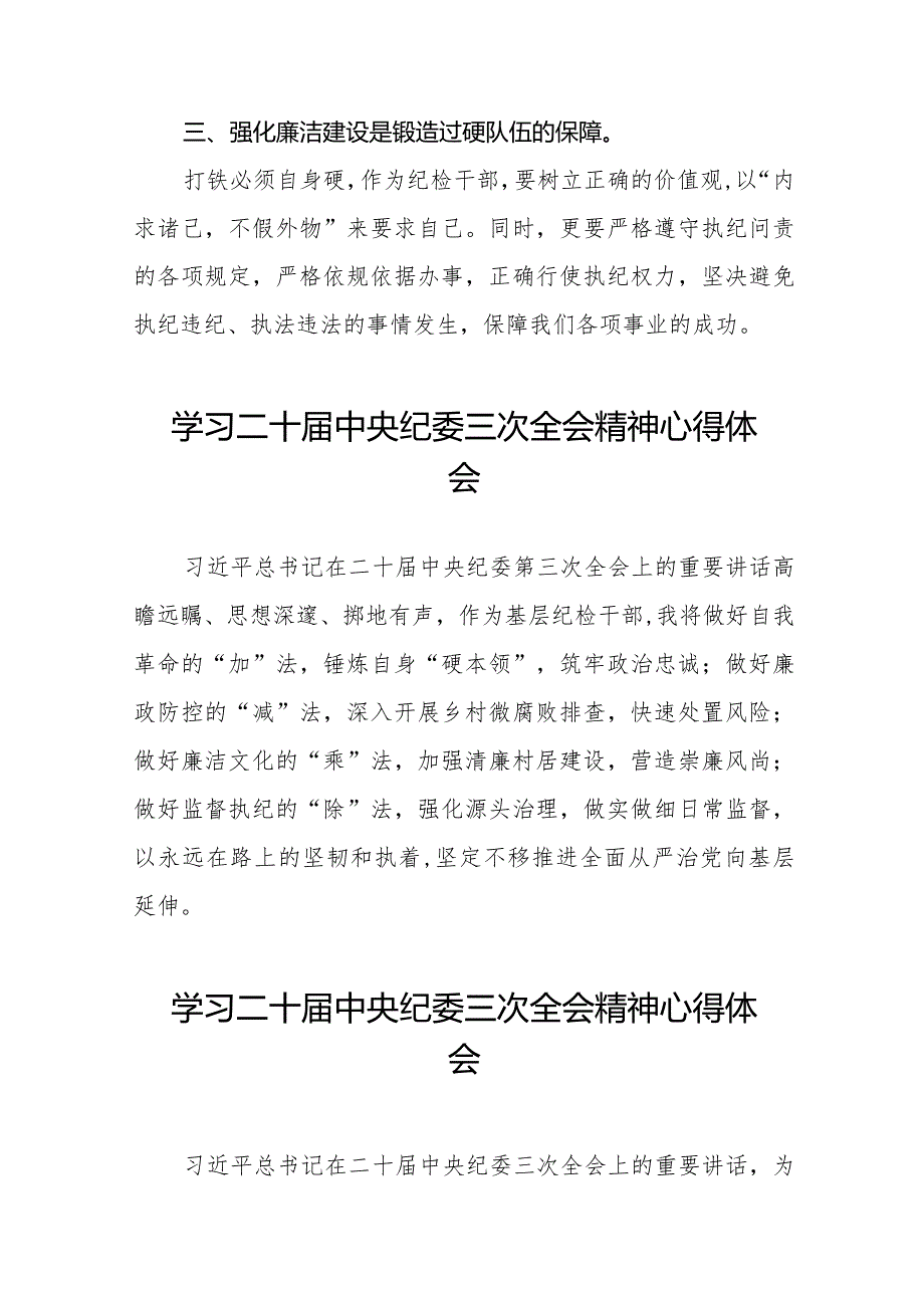 基层纪检干部学习贯彻二十中央纪委三次全会精神心得体会(25篇).docx_第2页
