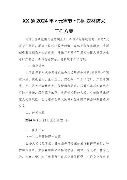 XX镇2024年“元宵节”期间森林防火工作方案.docx