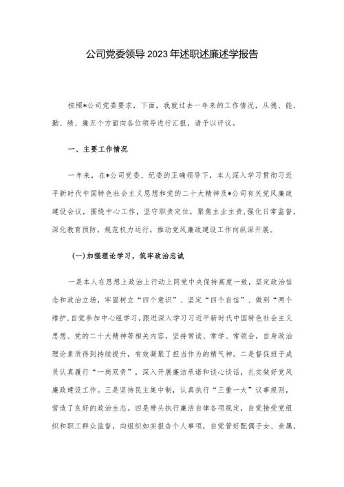 公司党委领导2023年述职述廉述学报告.docx