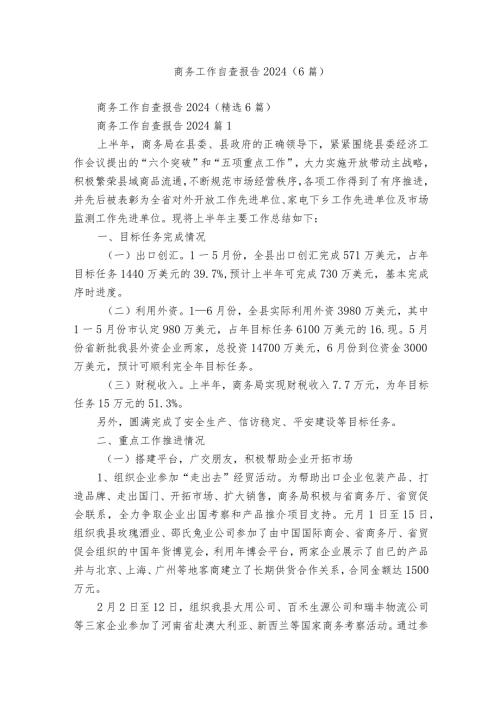 商务工作自查报告2024（6篇）.docx