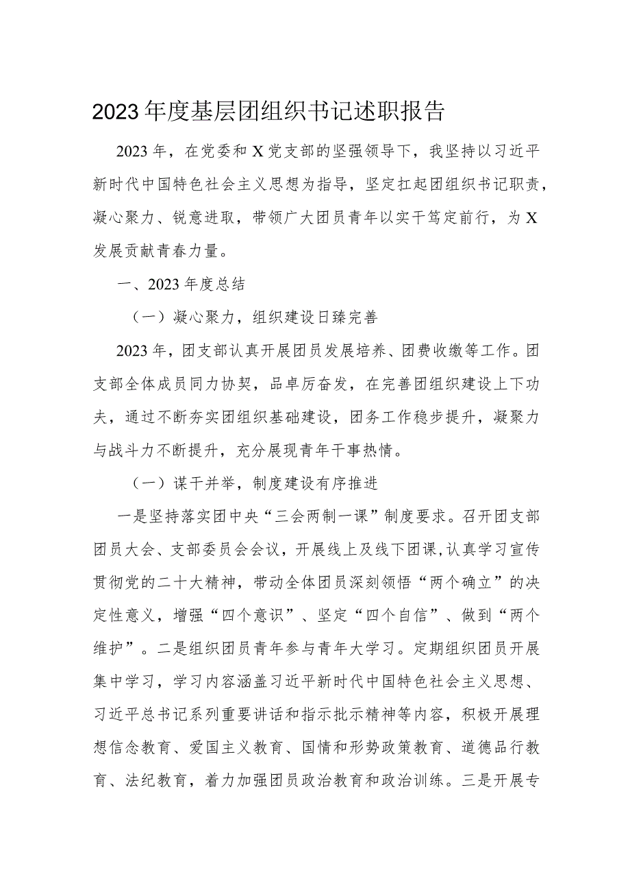 2023基层团组织书记述职报告.docx_第1页
