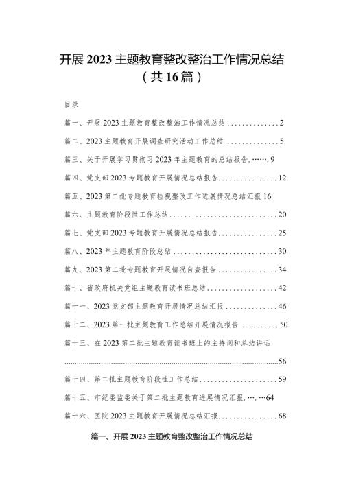 开展专题教育整改整治工作情况总结16篇供参考.docx