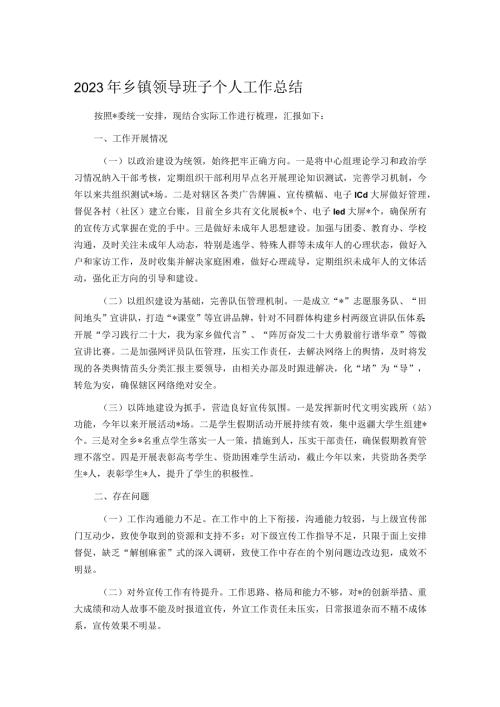 2023年乡镇领导班子个人工作总结.docx