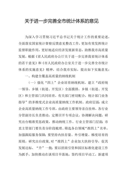 关于进一步完善全市统计体系的意见(1).docx