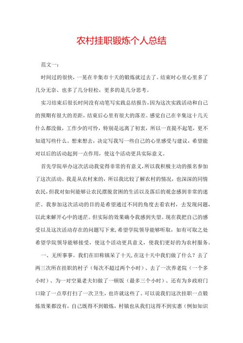 农村挂职锻炼个人总结.docx