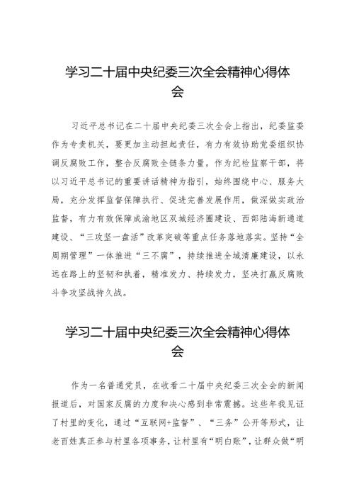 学习贯彻二十中央纪委三次全会精神的心得体会简短发言稿(25篇).docx
