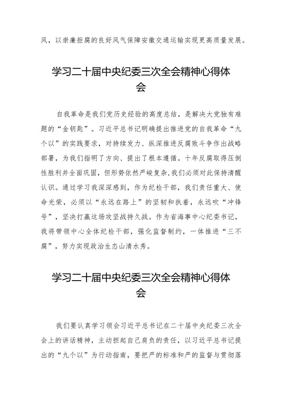 学习贯彻二十中央纪委三次全会精神的心得体会简短发言稿(25篇).docx_第3页